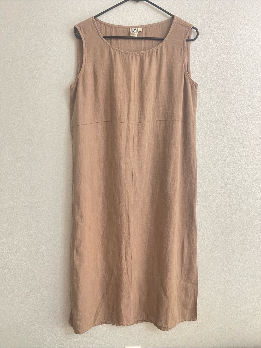 Vintage Max Studios Sleeveless Linen Blend Shift Dress Taupe Light Brown Size L
